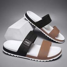 Dép thời trang cho nam, Đồ họa chữ cái Colorblock Dép đi trong nhà & ngoài trời - màu nâu - Xem 3