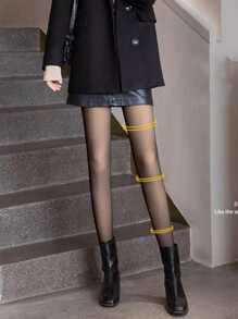 Solid Plush Lined Tights - Black - View 2