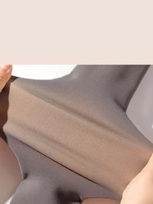 素色毛絨襯裡褲襪 - 咖啡棕 - 查看 5