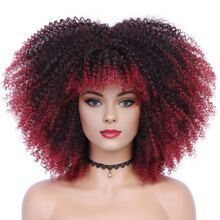 Ombre Đen Và Đỏ LỖI Ngắn Kinky Tóc Xoăn Sợi Tổng Hợp Phi Tóc Giả Thời Trang Nữ Hàng Ngày Xu Hướng Glueless Bộ Tóc Giả Xoăn Với Nổ - Màu Đỏ Sâu - Xem 2