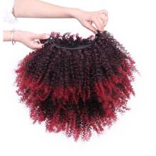 Ombre Đen Và Đỏ LỖI Ngắn Kinky Tóc Xoăn Sợi Tổng Hợp Phi Tóc Giả Thời Trang Nữ Hàng Ngày Xu Hướng Glueless Bộ Tóc Giả Xoăn Với Nổ - Màu Đỏ Sâu - Xem 7