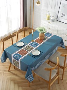 1pc Sun Love Blue Pvc Tablecloth, Waterproof And Oilproof Rectangle Printed Table Cover For Home, Tv Cabinet, Coffee Table - Multicolor - View 1