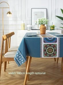1pc Sun Love Blue Pvc Tablecloth, Waterproof And Oilproof Rectangle Printed Table Cover For Home, Tv Cabinet, Coffee Table - Multicolor - View 4