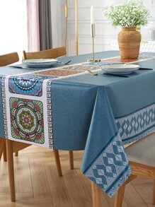 1pc Sun Love Blue Pvc Tablecloth, Waterproof And Oilproof Rectangle Printed Table Cover For Home, Tv Cabinet, Coffee Table - Multicolor - View 2