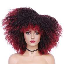 Ombre Đen Và Đỏ LỖI Ngắn Kinky Tóc Xoăn Sợi Tổng Hợp Phi Tóc Giả Thời Trang Nữ Hàng Ngày Xu Hướng Glueless Bộ Tóc Giả Xoăn Với Nổ - Màu Đỏ Sâu - Xem 5