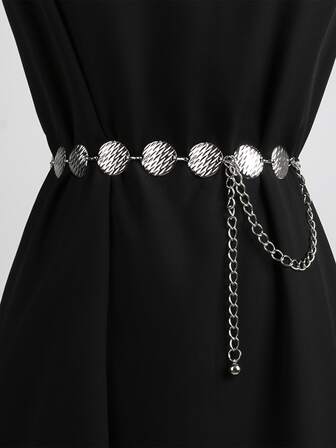 1入組復古圖案裝飾金屬質感圓片設計腰鏈適合夏天