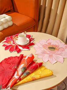 1 件绣花莲花隔热餐垫、乡村风格杯垫 - 彩色 - 查看 3