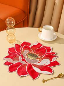 1 件绣花莲花隔热餐垫、乡村风格杯垫 - 彩色 - 查看 4