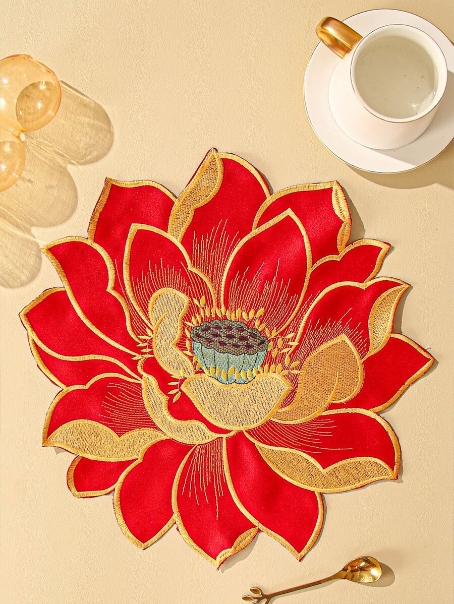 1 件绣花莲花隔热餐垫、乡村风格杯垫 - 彩色 - 查看 1