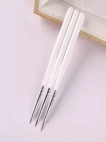 3入組專業美甲藝術襯墊刷套裝,美甲繪圖筆帶白色手柄UV凝膠繪畫指甲畫筆 - 白色 - 查看 1