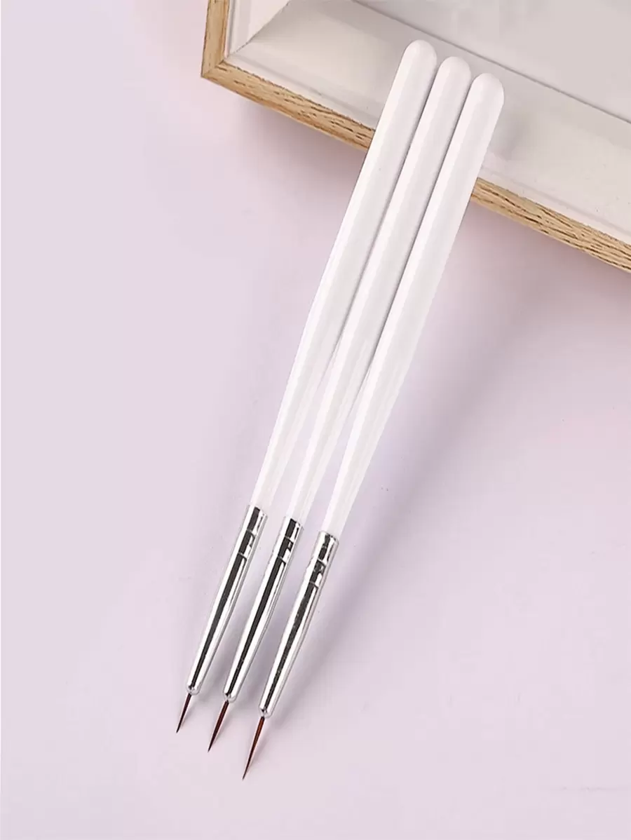 3入組專業美甲藝術襯墊刷套裝,美甲繪圖筆帶白色手柄UV凝膠繪畫指甲畫筆 - 白色 - 查看 1