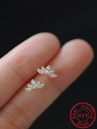 European And American Style Luxury S925 Pure Silver Ins Horse Eye Gemstone Inlay Earrings, All-match Rhinestone Fan-shaped Stud Earrings Accessory