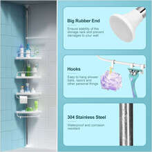 4 Tier Plastic Shower Corner Pole Caddy Bathroom Wall Shelf Storage Rack Holder - 白色 - 查看 2