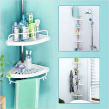 4 Tier Plastic Shower Corner Pole Caddy Bathroom Wall Shelf Storage Rack Holder - 白色 - 查看 4