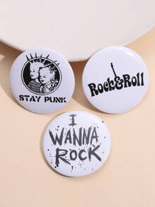 4pcs Simple And Versatile Alloy Round English Alphabet Brooch Gift - Black and White - View 3