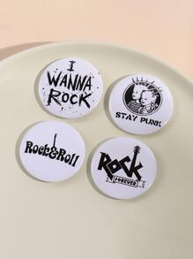 4pcs Simple And Versatile Alloy Round English Alphabet Brooch Gift - Black and White - View 2