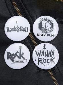 4pcs Simple And Versatile Alloy Round English Alphabet Brooch Gift - Black and White - View 1