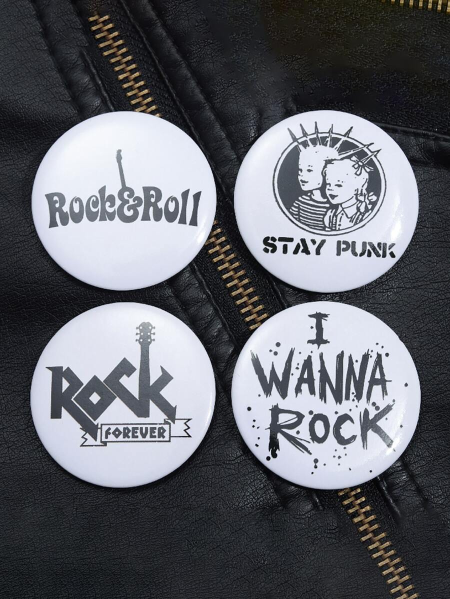 4pcs Simple And Versatile Alloy Round English Alphabet Brooch Gift - Black and White - View 1