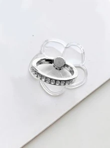 Flower Shaped Rhinestone Decor Zinc Alloy Phone Ring Holder Compatible With IPhone, Android Phone, Gift For Birthday, Family, Friends Finger Ring Holder, Phone Grip, Phone Accessories - Clear - View 1