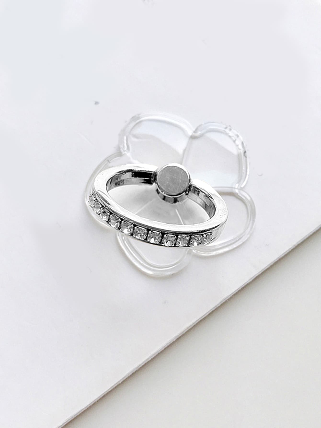 Flower Shaped Rhinestone Decor Zinc Alloy Phone Ring Holder Compatible With IPhone, Android Phone, Gift For Birthday, Family, Friends Finger Ring Holder, Phone Grip, Phone Accessories - Clear - View 1