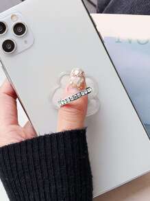 Flower Shaped Rhinestone Decor Zinc Alloy Phone Ring Holder Compatible With IPhone, Android Phone, Gift For Birthday, Family, Friends Finger Ring Holder, Phone Grip, Phone Accessories - Clear - View 3