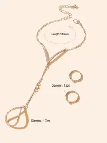 3pcs Glass Rhinestone Connected Finger Bracelet Set - Silver - View 3