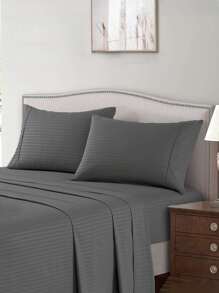 1pc Microfiber Embossed Stripe Pillowcase Without Filler - Dark Grey - View 1