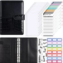 1套裝A6綠色水潤光澤套可填充活頁夾帶12拉鍊口袋,12預算,3貼紙,&硬幣收納,6孔現金預算筆記本 - 綠色 - 查看 3