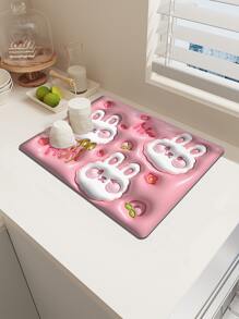 1pc Rabbit Pattern Non-slip Dish Drying Mat - Pink - View 1
