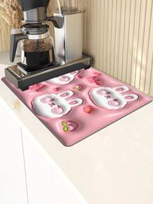 1pc Rabbit Pattern Non-slip Dish Drying Mat - Pink - View 2