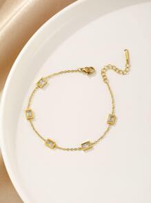 1入組鏈條鏈接方形方晶鋯石奢華時尚手環 - 金黃色 - 查看 2