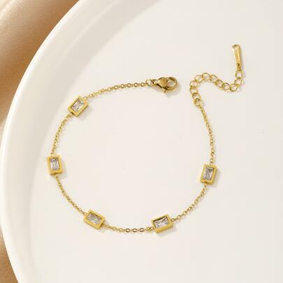 سوار متصل بسلسلة مربع مكعب زركونيا فاخر موضة قطعة واحدة