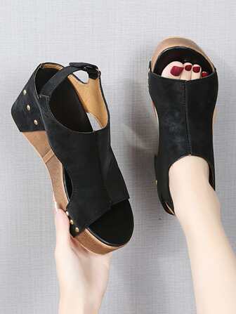 Women's Fashionable Comfortable Ankle Strap Outdoor Wedge Heel Thick Sole Sandals