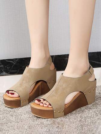 Women's Fashionable And Comfortable Ankle Strap Outdoor Wedge Heel Sandals With Thick Sole