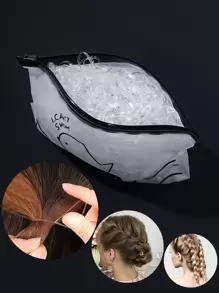 1000个/包 透明一次性迷你橡皮筋，强力弹力发圈，塑料袋包装，休闲马尾发圈，发绳，运动健身服，发绳，发饰，头饰，弹力带 - 無色 - 查看 3