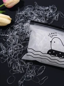 1000个/包 透明一次性迷你橡皮筋，强力弹力发圈，塑料袋包装，休闲马尾发圈，发绳，运动健身服，发绳，发饰，头饰，弹力带 - 無色 - 查看 4