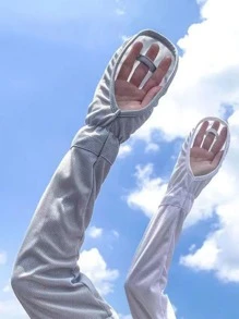 1 par de mangas y guantes de seda de hielo protectores contra el sol y UV para mujeres, protección solar, sueltos y transpirables, juego de mangas para exteriores anti-UV, adecuado para ciclismo y montar motocicleta - Gris - Ver 2