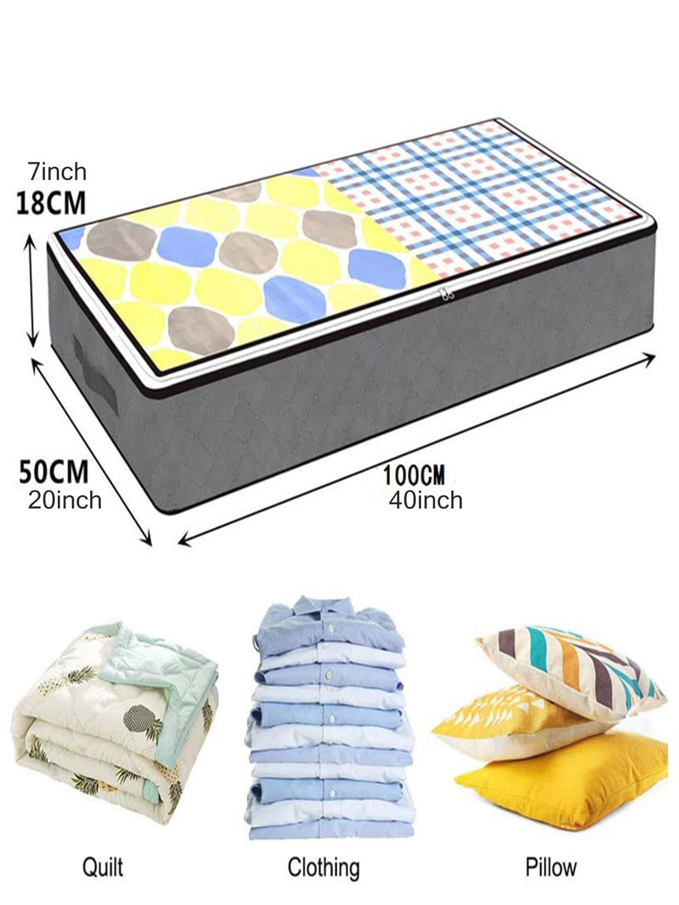 2 Stücke Faltbare Unter-bett Aufbewahrungstasche Mit Großer Kapazität, Ideal Für Kleidung, Daunenjacken, Kissen, Quilts, Grau, Mit Transparentem Deckel, 100*50*18cm - Grau - Übersicht 4