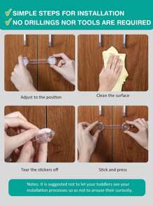 5 件透明婴儿锁橱柜防护 - 快速简便的粘合橱柜抽屉门闩锁，无需螺丝和磁铁，多用途用于家具、橱柜、抽屉、烤箱、马桶座圈等。