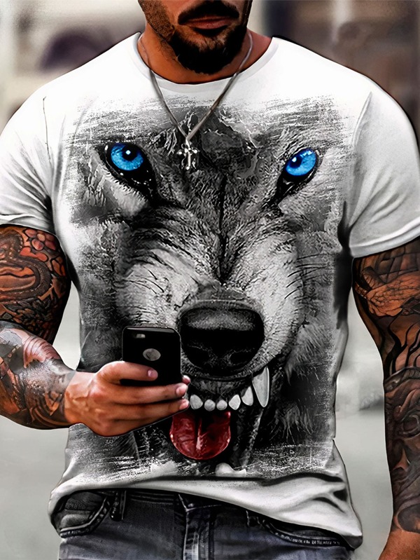 Camiseta Masculina Lobo Olhos Azuis Estampada