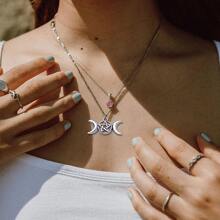 30入組三重月亮吊墜吊墜五角星新月吊墜復古風格項鍊配件工藝品珠寶裝飾 - 五芒星新月吊墜 - 查看 2