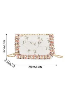 人造珍珠裝飾方包花卉刺繡小