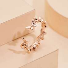 Un anillo de mujer de extremo abierto inspirado en mariposas, elegante, grácil y delicado, adornado con brillantes rhinestones para decoración de boda y regalo - Oro rosa - Ver 5