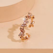 Un anillo de mujer de extremo abierto inspirado en mariposas, elegante, grácil y delicado, adornado con brillantes rhinestones para decoración de boda y regalo - Oro rosa - Ver 3