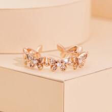 Un anillo de mujer de extremo abierto inspirado en mariposas, elegante, grácil y delicado, adornado con brillantes rhinestones para decoración de boda y regalo - Oro rosa - Ver 6