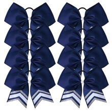 16PCS Large Glitter Cheer Bows Shiny 7" Cheer Hair Bows Ponytail Holder Handmade For Cheerleader Girls Softball Sports -Royal Blue/Black - 尼維銀白 - 查看 2