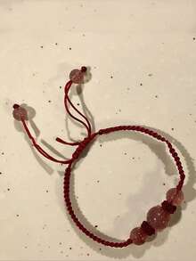 obsidiana afortunado cuenta Pulsera para hombres & rojo fresa cristal & trenzado Pulsera pareja para mujeres - Rojo - Ver 2