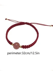 obsidiana afortunado cuenta Pulsera para hombres & rojo fresa cristal & trenzado Pulsera pareja para mujeres - Rojo - Ver 4