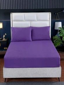 1入組素色床墊套床罩適用於特大號床,特別地深的口袋,柔軟的超細纖維,收縮和抵抗的,簡單的至護理,適合深的 - 紫色 - 查看 1