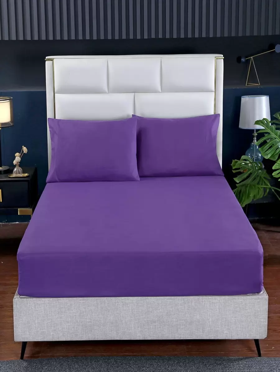 1入組素色床墊套床罩適用於特大號床,特別地深的口袋,柔軟的超細纖維,收縮和抵抗的,簡單的至護理,適合深的 - 紫色 - 查看 1